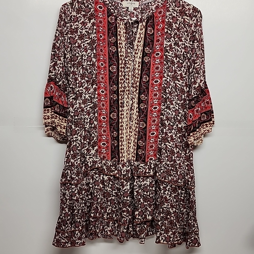 Umgee USA sz S. Beautiful pinks, boho, hippie, tunic dress/blouse 3/4 sleeves